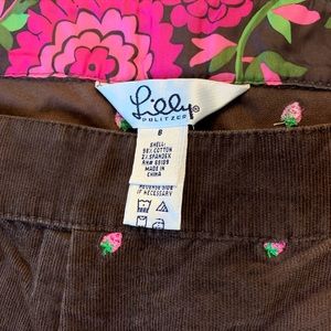 Lilly Pulitzer brown corduroy strawberry crop pant